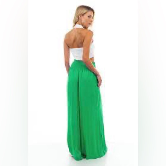 VENTI6 Vibrant kelly green silk blend wide leg palazzo pants size S - Picture 2 of 11